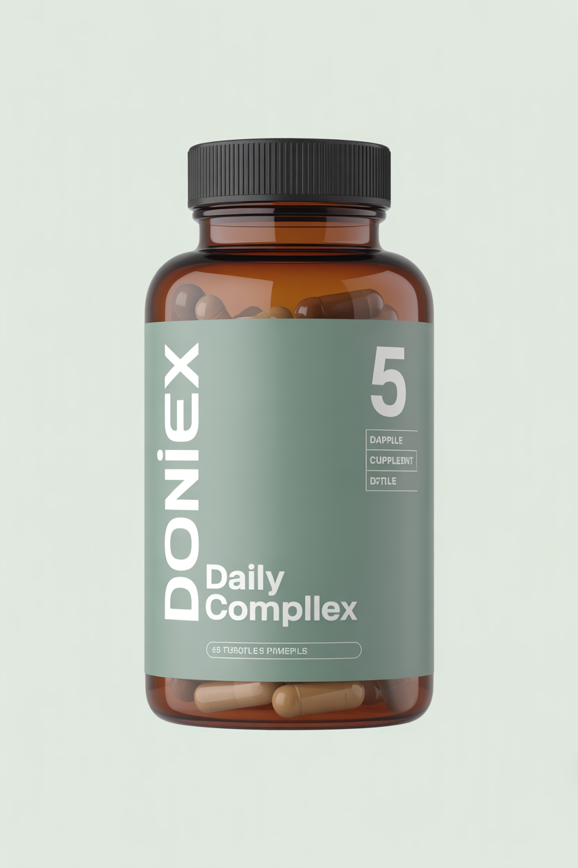 Dominex 5 daily complex bottle with muted green label